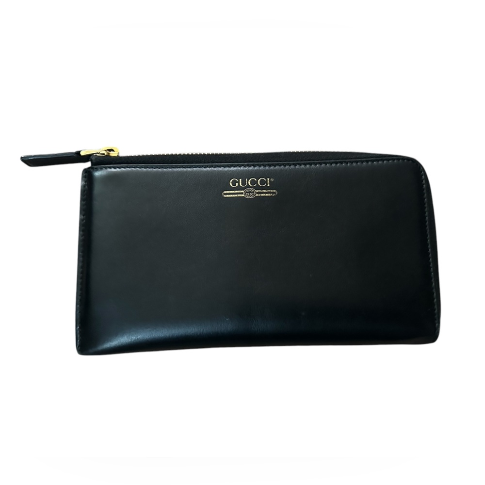 GUCCI LIKE NEW BLACK LEATHER FULL ZIP LONG WALLET W/ COA